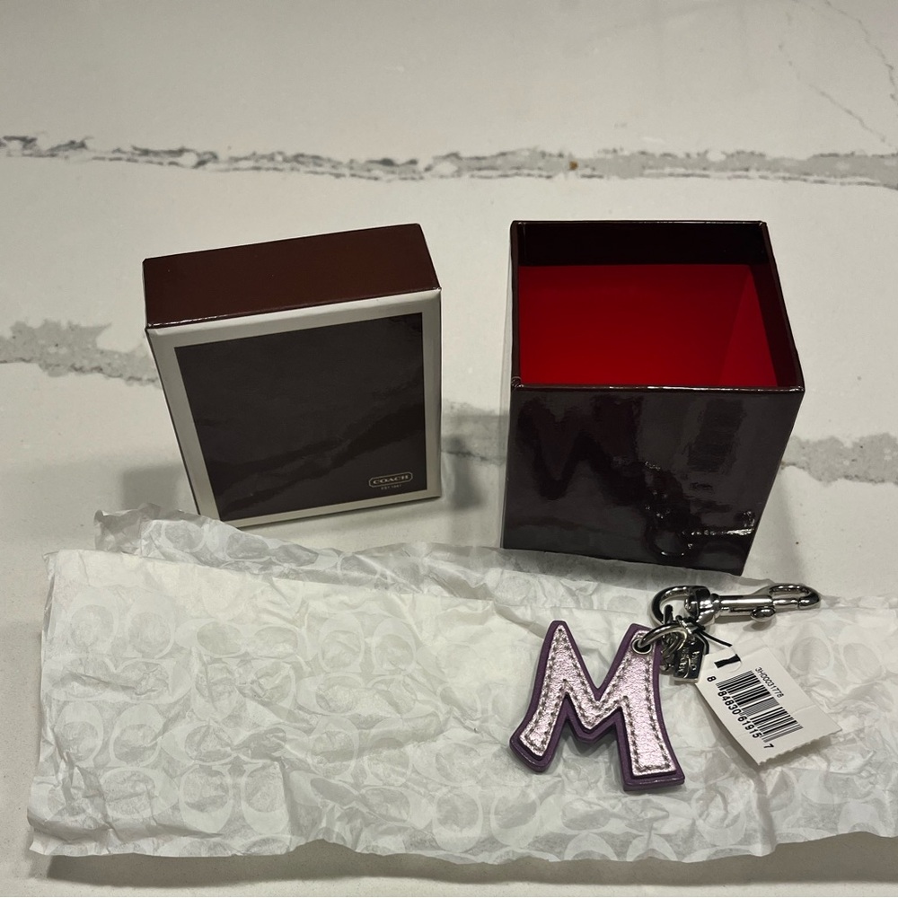 Coach Metallic Purple and Blue Letter M Bag Charm
